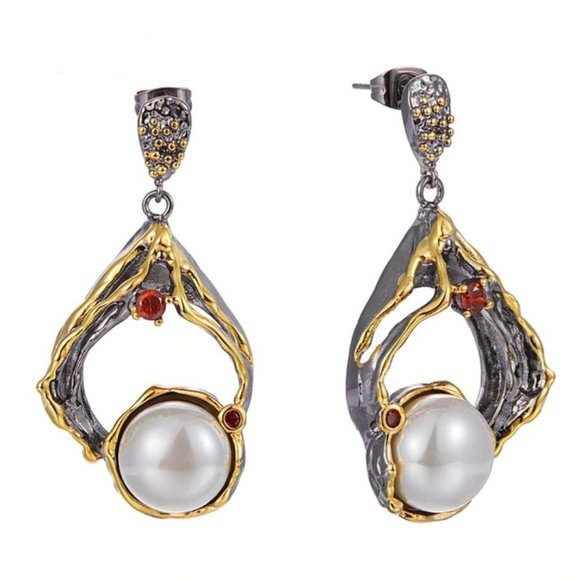 New Italian Jewelry Gold Plated Pearl Earrings - Picture 3 of 13